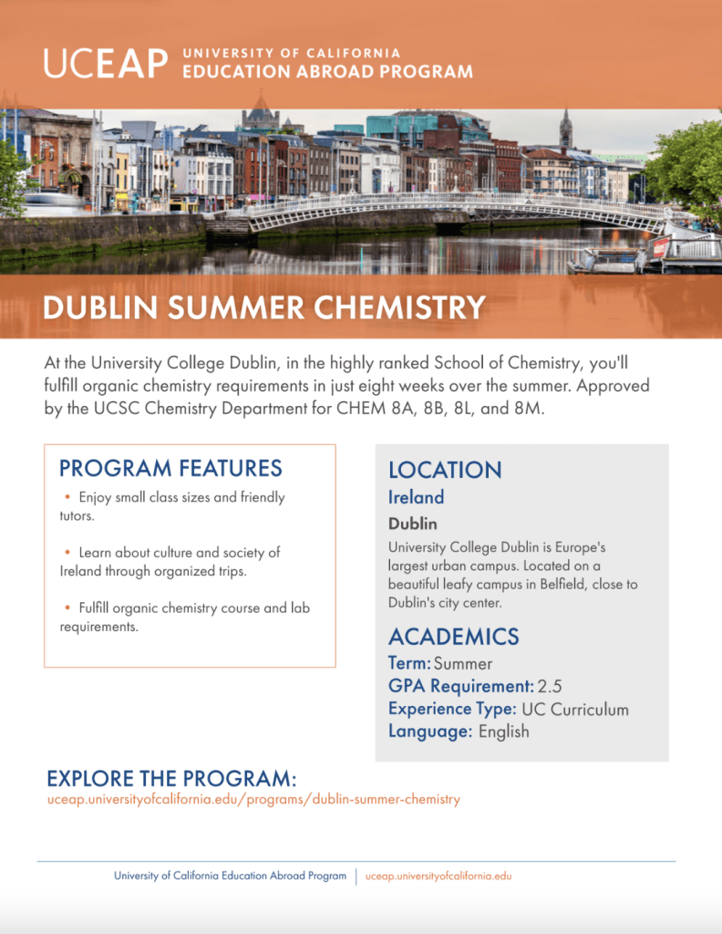 UCEAP Dublin Summer Chemistry Flyer