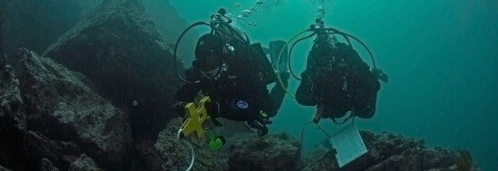 Photo of Kristy Kroeker's team research diving.
