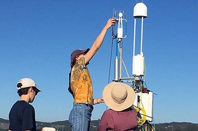 Researchers set up an “eddy covariance” tower (a white structure about 8 feet tall) in Elkhorn Slough